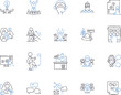© michael broon - Employee progress outline icons collection. Employee, Progress, Development, Tracking, Monitoring, Growth, Evaluation vector and illustration concept set. Assessment,Goal-setting,Improvement linear