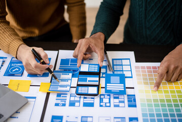 Wall Mural - ux graphic designer planning application process development prototype wireframe for web smart phone