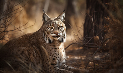 Wall Mural - photo of bobcat in its natural habitat. Generative AI