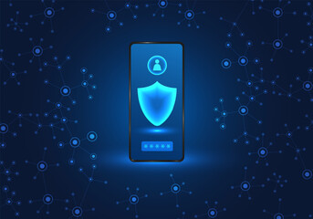Fototapete - Phone is surrounded by viruses. smartphone protection technology Preventing personal data from leaking or preventing data corruption attacks is a widely used technology.