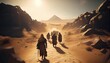 Exodus of bible, Moses crossing desert leading Israelites, escape from Egyptians