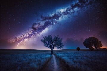 landscape with blue milky way. night sky with stars. beautiful milky way during a clear night. gener