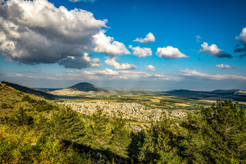 Canvas Print - View of the biblical Mount Tabor and the Arab villages at its foot, neighborhood Nazareth, Israel