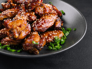 Wall Mural - Delicious chicken wings with special marinade and sesame