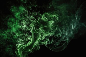 Wall Mural - Green smoke texture on a dark background. Generative AI