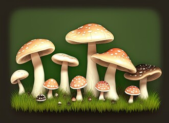 Wall Mural - Cartoon mushrooms. Created by a stable diffusion neural network.