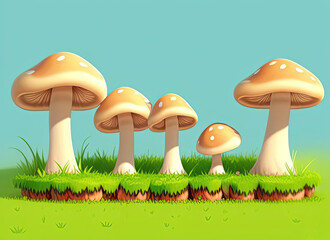 Wall Mural - Cartoon mushrooms. Created by a stable diffusion neural network.