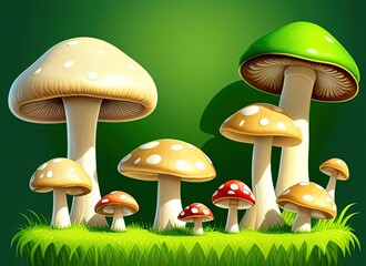 Wall Mural - Cartoon mushrooms. Created by a stable diffusion neural network.