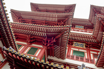 landmark buddha's tooth buddhist temple in the chinatown district in singapore