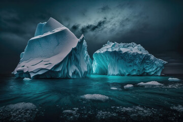 Wall Mural - huge floating iceberg in the arctic. climate catastrophe, global warming concept. Generative AI