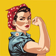 Women's History Month. Strong powerful woman. Woman s fist symbol of female power. Woman's day banner. We Can Do It. 
