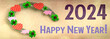 2024 FHappy New Year Decoration with horseshoe and four leaf clover for good luck