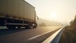 © Anastasia Shkut - Truck driving on a road in the morning, generative ai