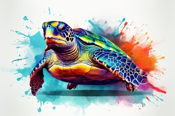 Wall Mural -  a colorful turtle with a splash of paint on it's back.  generative ai