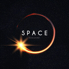 Wall Mural - planet with sun rays. cosmic sunrise and sunset. solar ring abstract light effect. universe design.