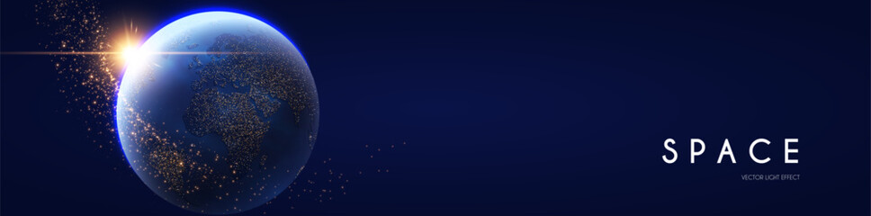 Wall Mural - space background. universe, earth planet and motion light. futuristic design.