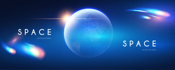 Wall Mural - space background. universe, earth planet and motion light. futuristic design.
