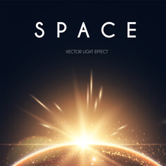 Wall Mural - planet with sun rays. cosmic sunrise and sunset. solar ring abstract light effect. universe design.