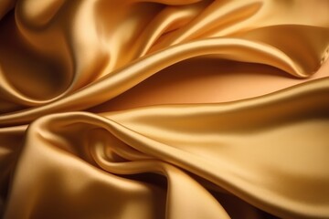 Golden cloth silk fabric satin surface with soft wave generative ai