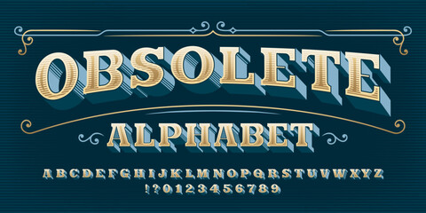 obsolete alphabet font. vintage letters and numbers. vector typeface for your typography design.