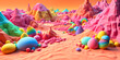© SK - a set of colored sands with small toys and a rainbow