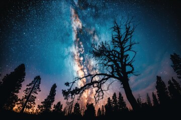 Wall Mural - Milky Way is seen in the night sky. Generative AI