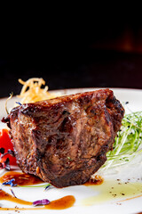 Wall Mural - Grilled beef steak filet mignon with potato and sauce in plate