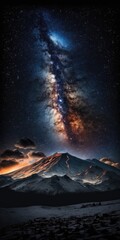 Wall Mural - Landscape with Milky Way. Night sky with stars on the mountain. Generative AI