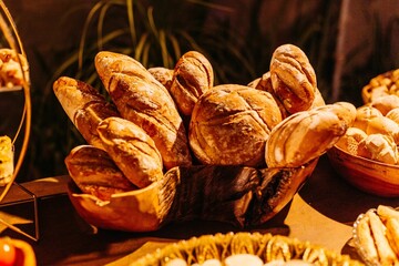 Wall Mural - Baked bread on the wooden table