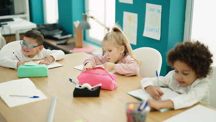 Sticker - Group of kids students sitting on table studying at classroom