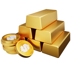 gold bars and dollar coin 3d illustration