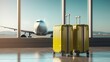 Suitcases in airport. Travel concept,generative AI digital illustration.