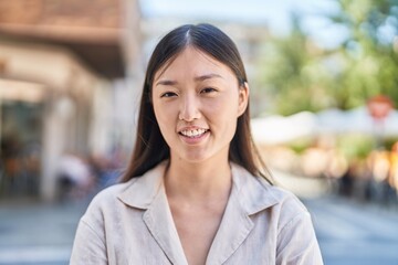 Sticker - Chinese woman smiling confident standing at street