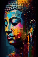 Generative AI Illustration Of Buddha, Aura Of Energy, Surreal Fantasy, Light Flashing, Beautiful Light Spectrum, Bright White Lotus Flower, Burning Cloud-like Petals, Seawater.