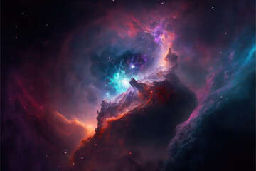Wall Mural - purple, red and blue space with stars. fantasy galaxy generative ai background