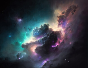Wall Mural - colorful nebula with stars. fantasy galaxy generative ai background