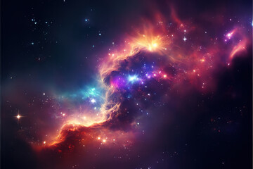 Wall Mural - purple, red and blue space with stars. fantasy galaxy generative ai background