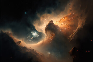 Wall Mural - glowing nebula with stars. fantasy galaxy generative ai background