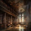 © SuperGlück - Interior of an old library. Illustration. Ai generation.