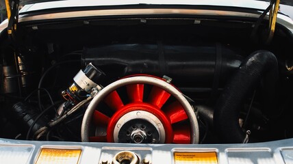 Sticker - Car engine with a red fan accent