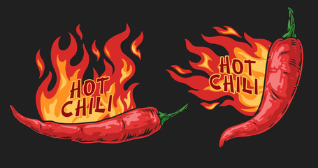 Canvas Print - Hot chili detailed colorful emblem