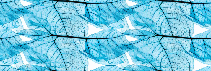 Macro texture of beautiful leaves in blue tones. AI generative illustration.