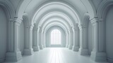 Fototapeta Perspektywa 3d - Grand Interior Design with a Three-Dimensional Archway Pass - Render of an Empty Room with Columns and Windows: Generative AI