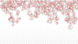 © Feliche _Vero - Pink Vector Realistic Petals Falling on Transparent Background.  Spring Romantic Flowers Illustration. Flying Petals. Sakura Spa Design. Blossom Confetti. Design Elements for Wedding Decoration.