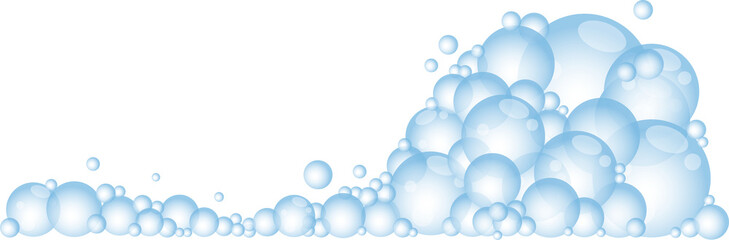 Wall Mural - Cartoon soap foam with bubbles. Light blue suds of bath, shampoo, shaving, mousse.