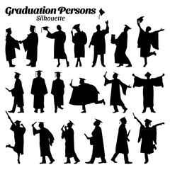 Set Graduation persons silhouette vector illustration.