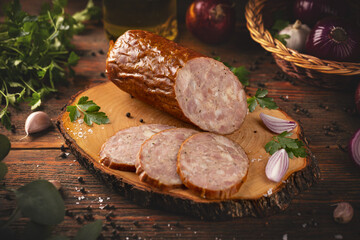 Wall Mural - Salami sausage slices