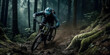 Mountainbiker Mountainbiking im Wald Trail Sommer Winter Illustration Digital Art Generative AI Hintergrund Sport Leistung Action 