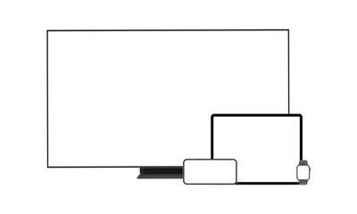 Fototapete - Electronic Devices With Blank Screens. Wide TV, Tablet, Phone, Smart Watch. Vector Illustration