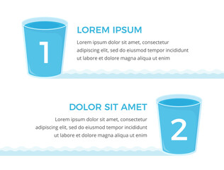 Two glasses with water with numbers and place for your text, water infographics, vector eps10 illustration